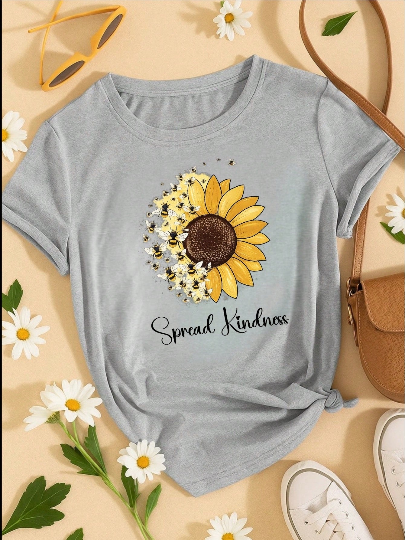 Camiseta Feminina Blusa T-shirt 100% Algodão Estampa Girassol Astronauta Casual P-GG