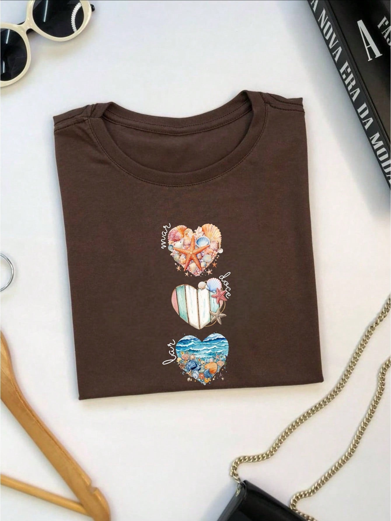 Camiseta Feminina T-shirt 100% Algodão  Blusa Feminina  Estampa Mar Doce Lar Praia Casual P-GG