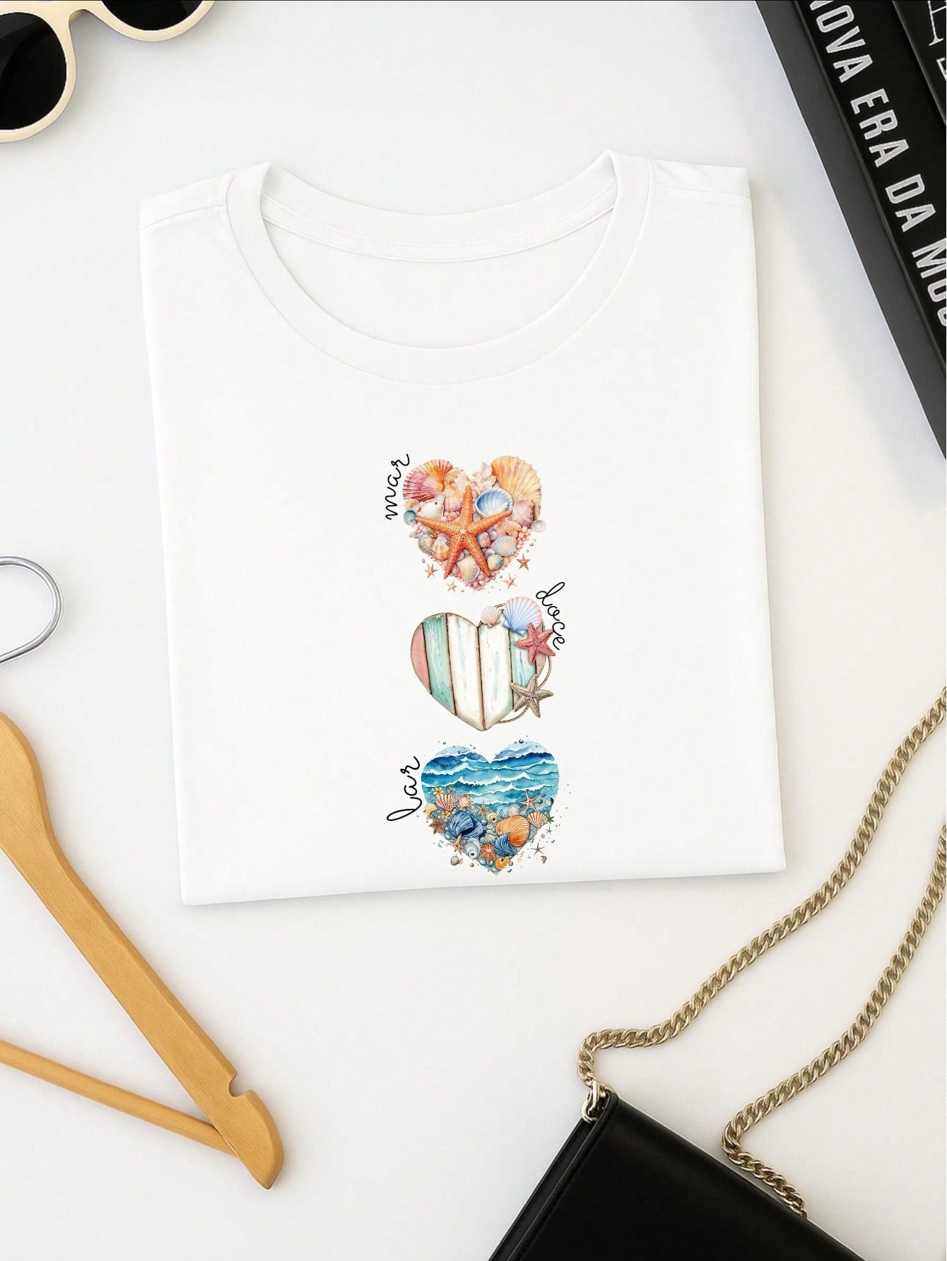 Camiseta Feminina T-shirt 100% Algodão  Blusa Feminina  Estampa Mar Doce Lar Praia Casual P-GG