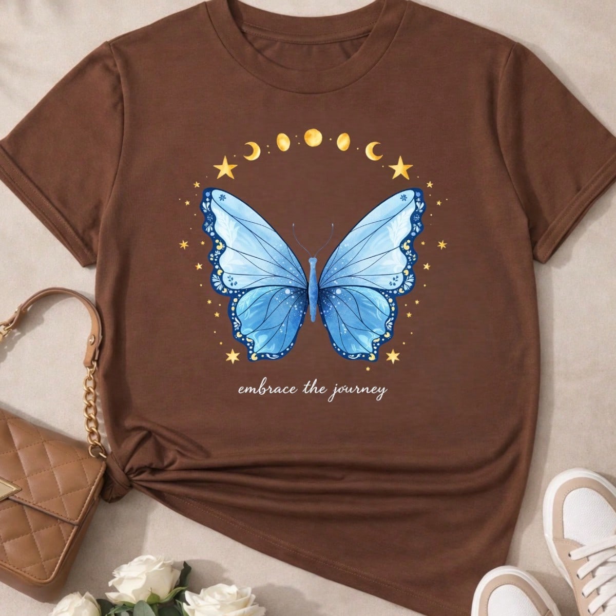 Camiseta Feminina 100% Algodão Estampa Love Happiness Faith Penas Casual P-GG