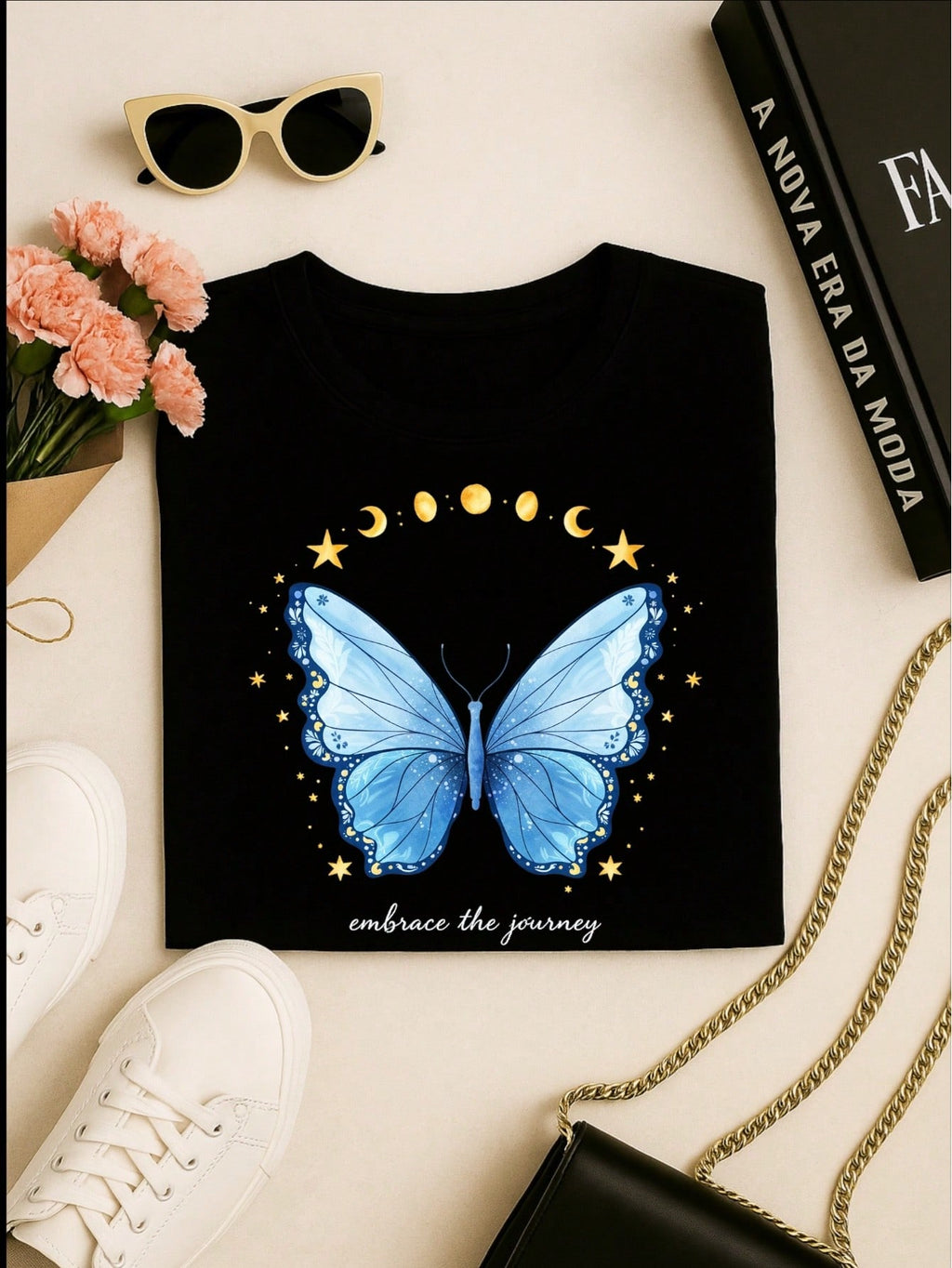 Camiseta Feminina 100% Algodão Estampa Love Happiness Faith Penas Casual P-GG