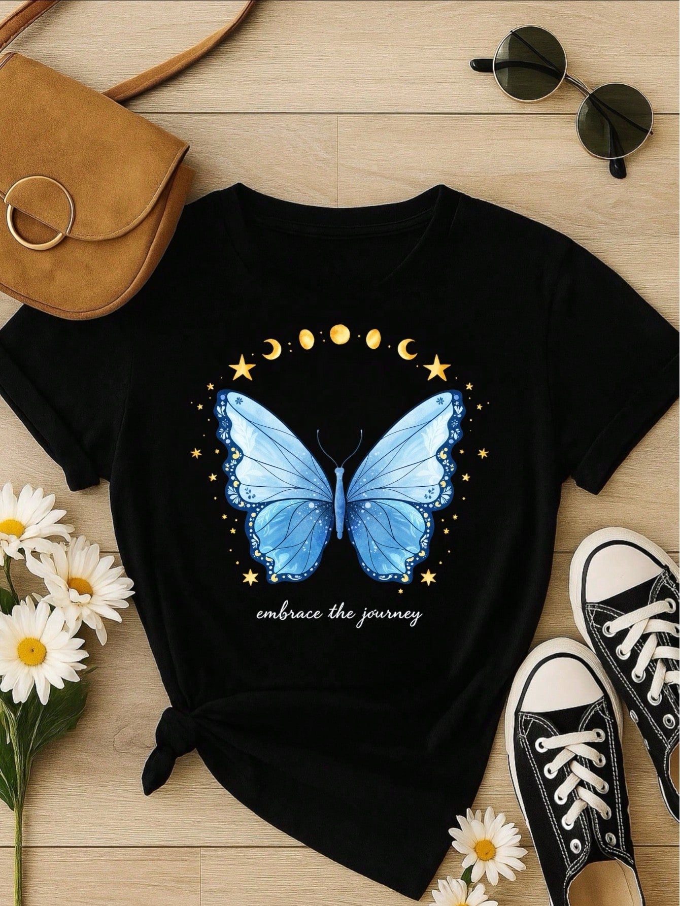 Camiseta Feminina 100% Algodão Estampa Love Happiness Faith Penas Casual P-GG