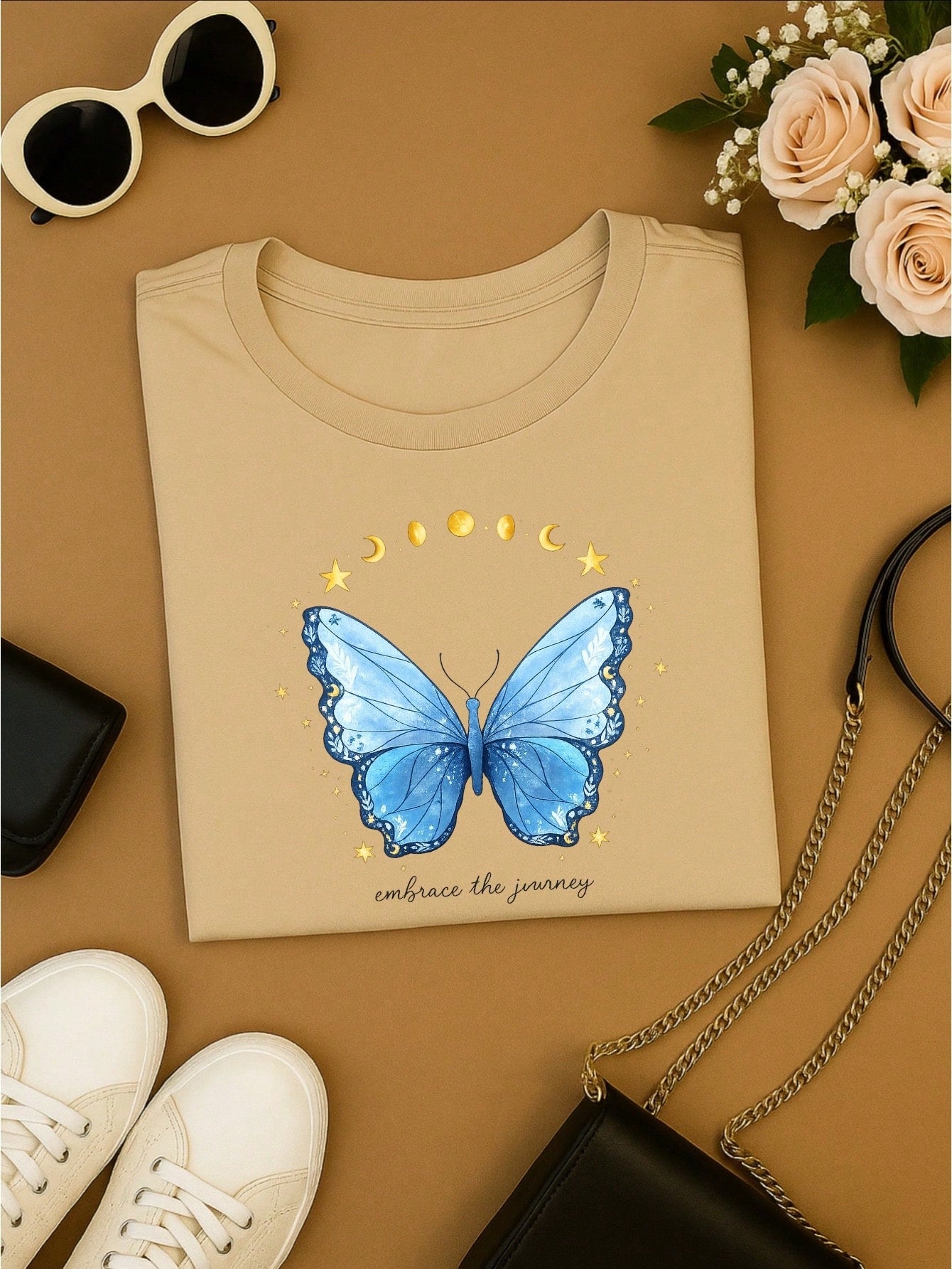 Camiseta Feminina 100% Algodão Estampa Love Happiness Faith Penas Casual P-GG