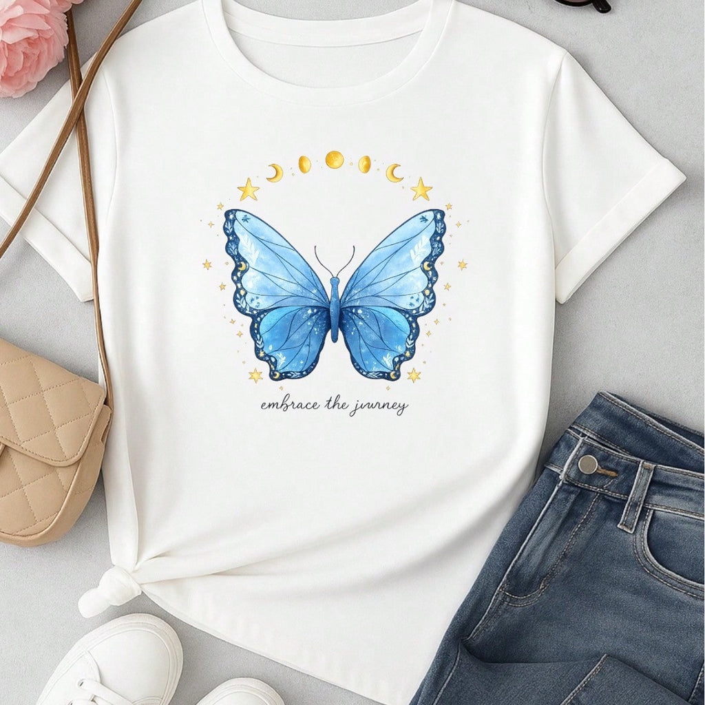 Camiseta Feminina 100% Algodão Estampa Love Happiness Faith Penas Casual P-GG