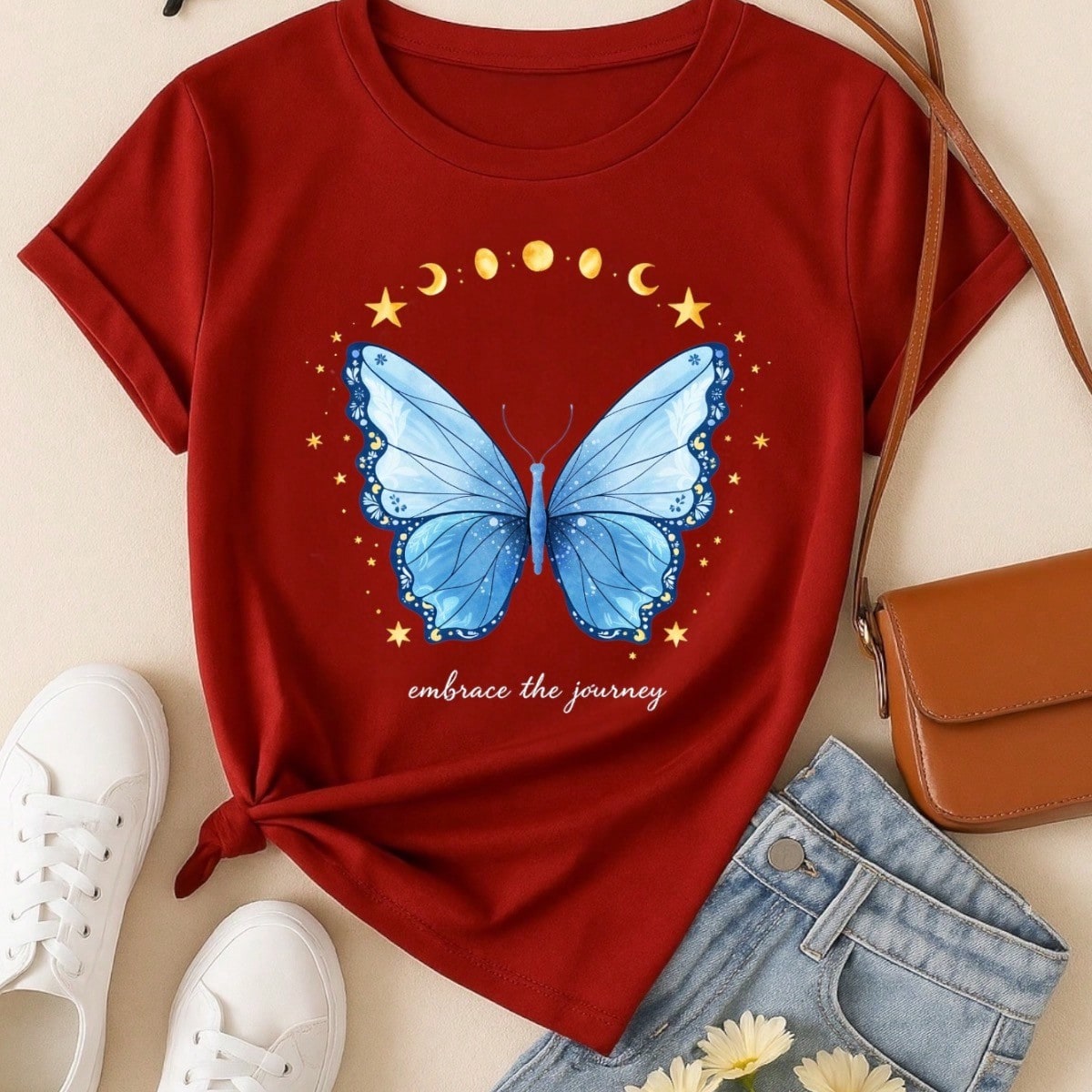 Camiseta Feminina 100% Algodão Estampa Love Happiness Faith Penas Casual P-GG