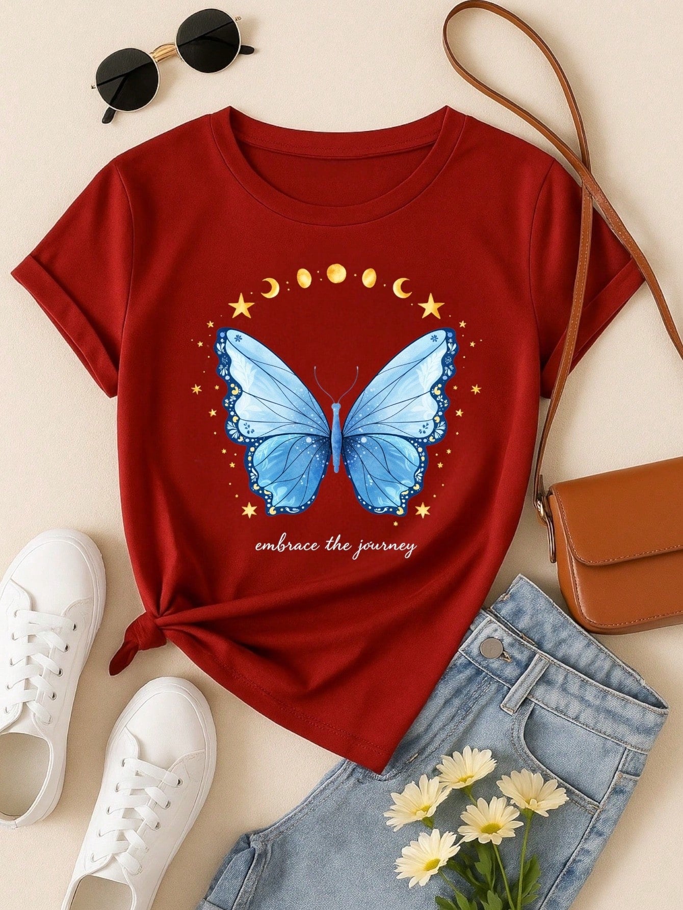 Camiseta Feminina 100% Algodão Estampa Love Happiness Faith Penas Casual P-GG