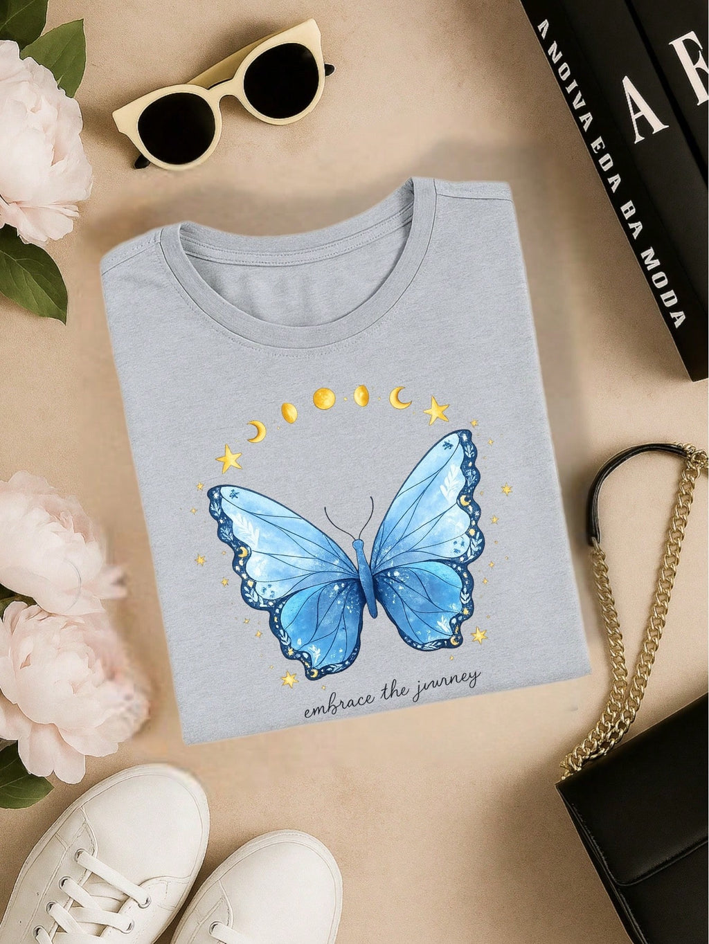 Camiseta Feminina 100% Algodão Estampa Love Happiness Faith Penas Casual P-GG