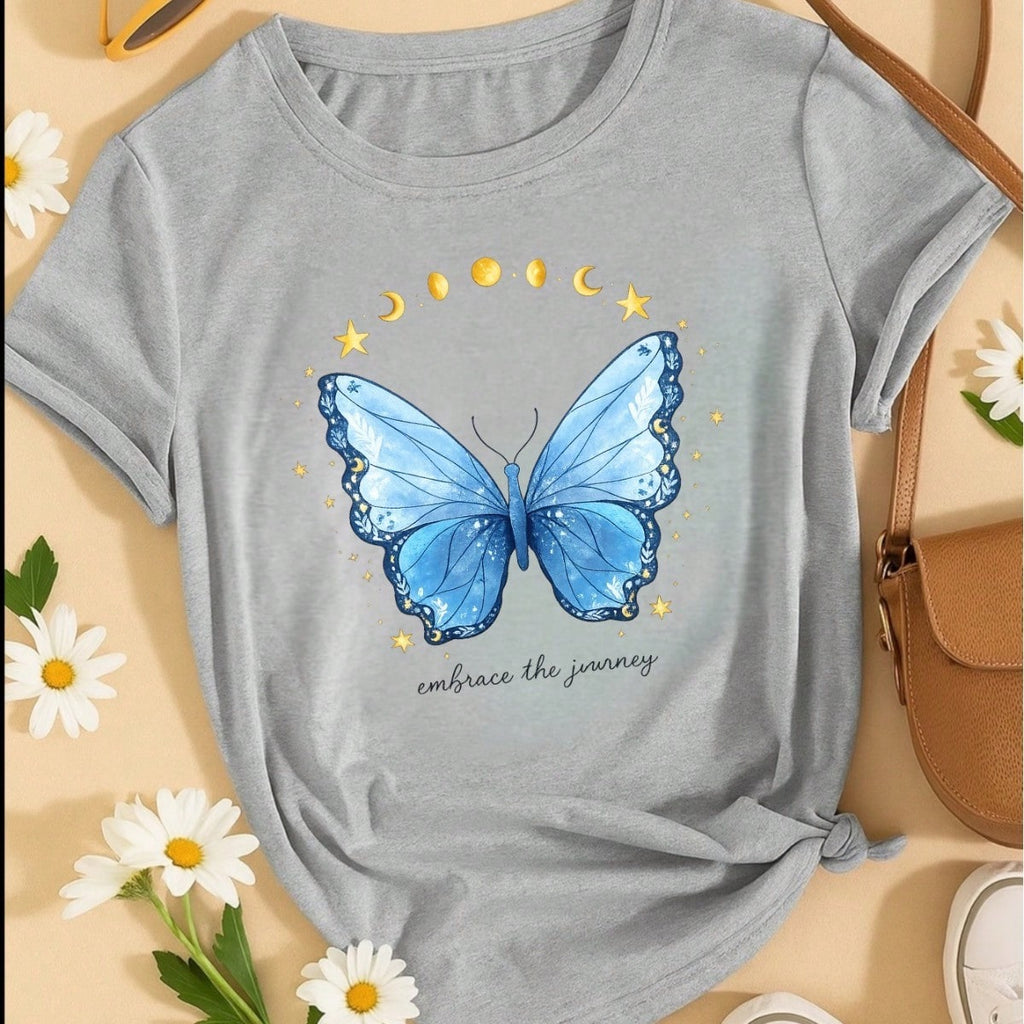 Camiseta Feminina 100% Algodão Estampa Love Happiness Faith Penas Casual P-GG