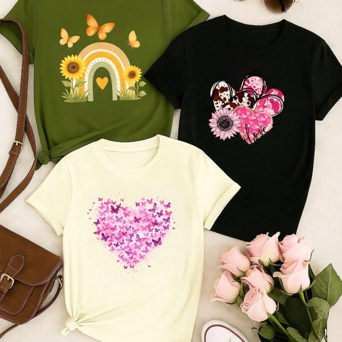 Kit 3 Blusas Femininas Estampadas Casual – Manga Curta, Confortável, Dia a Dia