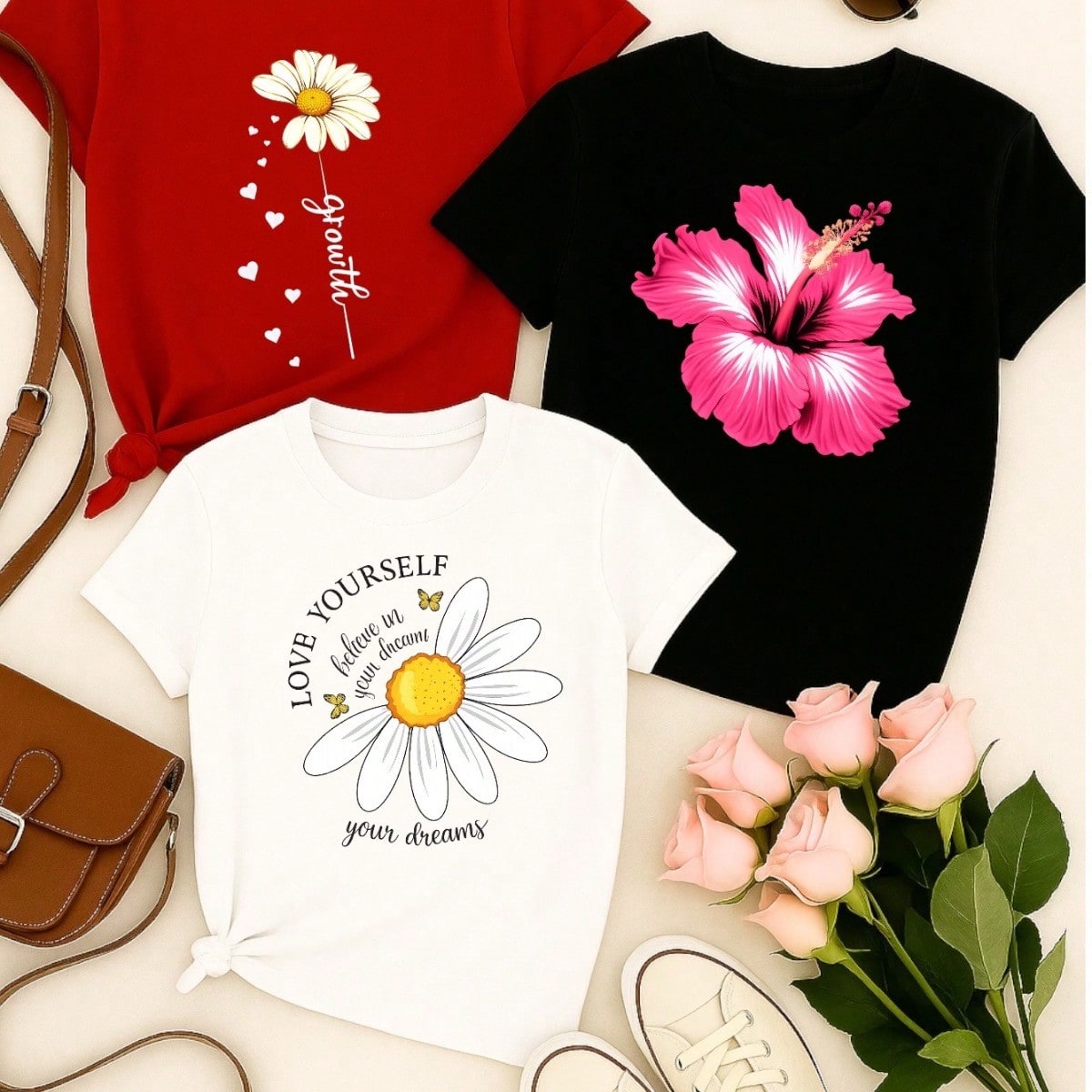 Kit 3 Blusas Femininas Estampadas Floral Casual – Manga Curta e Confortável