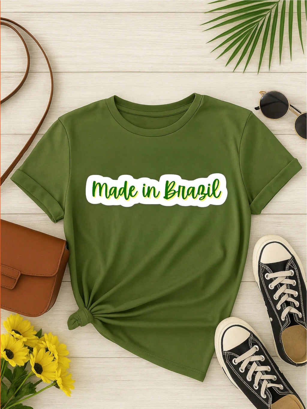 Kit 3 Blusas Femininas Estampadas Brasil 100% Algodão – Copa do Mundo Casual