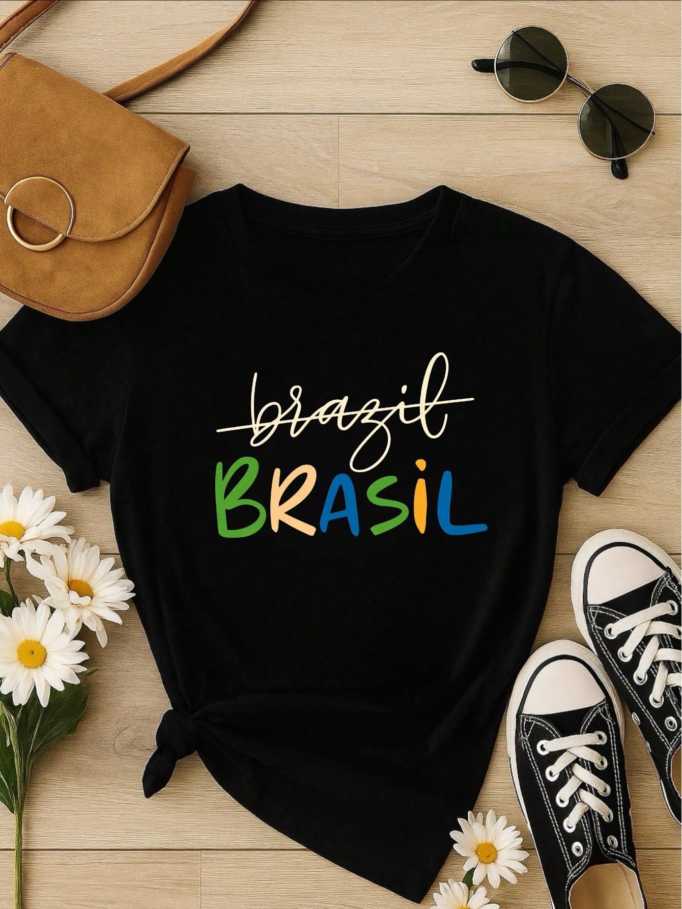 Kit 3 Blusas Femininas Estampadas Brasil 100% Algodão – Copa do Mundo Casual