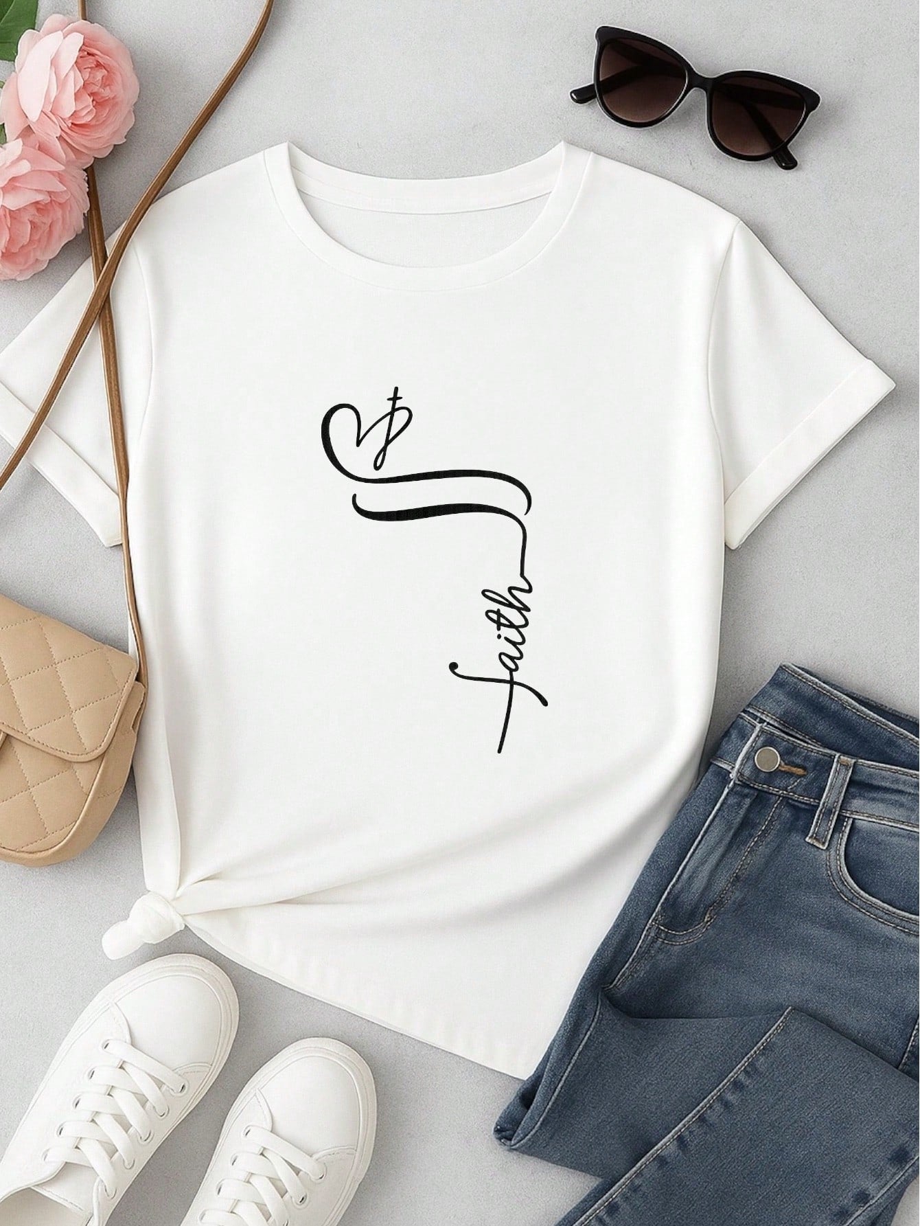 Kit 3 Camisetas Femininas 100% Algodão Estampa Coração Casual Presente Feminino