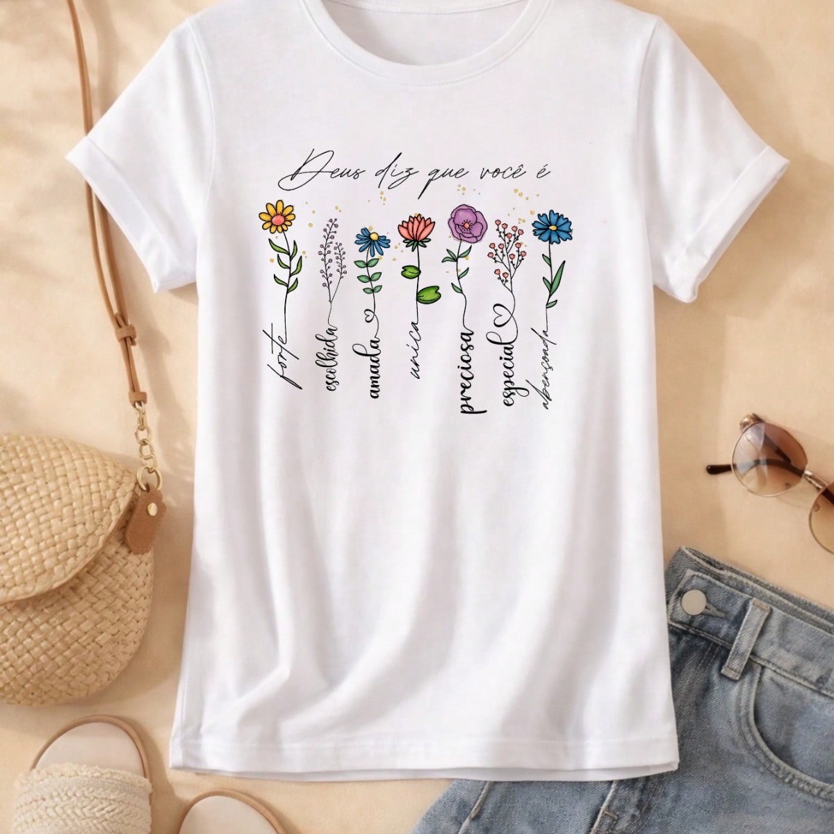 Blusa Feminina Estampada Deus Diz Que Você É 100% Algodão Casual | P ao GG