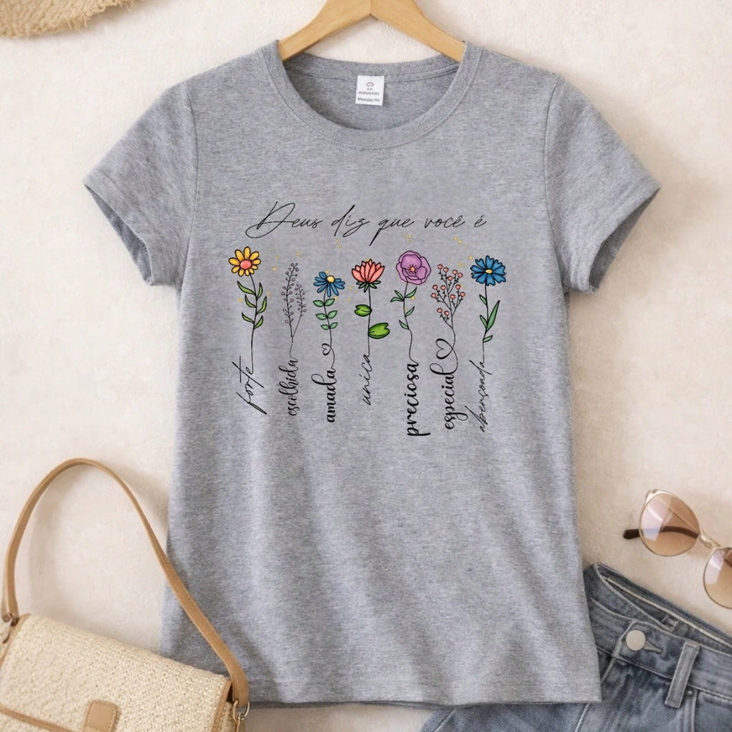 Blusa Feminina Estampada Deus Diz Que Você É 100% Algodão Casual | P ao GG