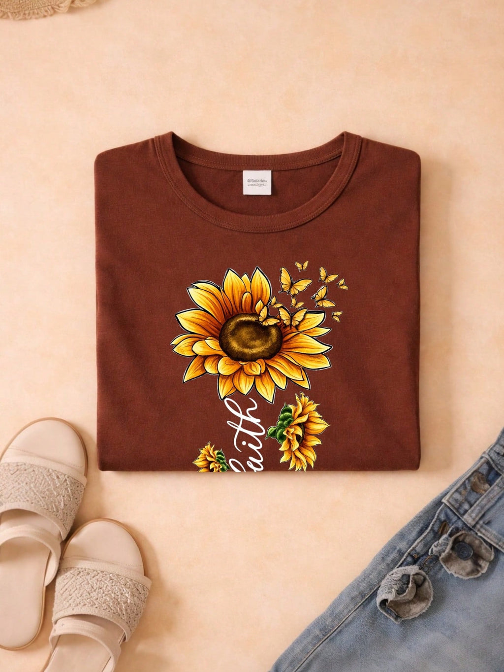 Blusa Feminina Estampa Fé Girassol 100% Algodão Casual | P ao GG