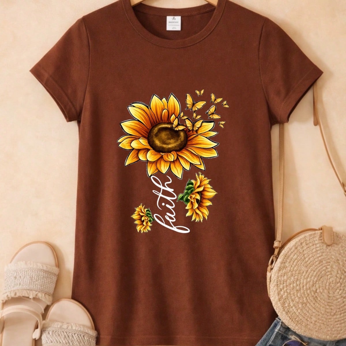 Blusa Feminina Estampa Fé Girassol 100% Algodão Casual | P ao GG