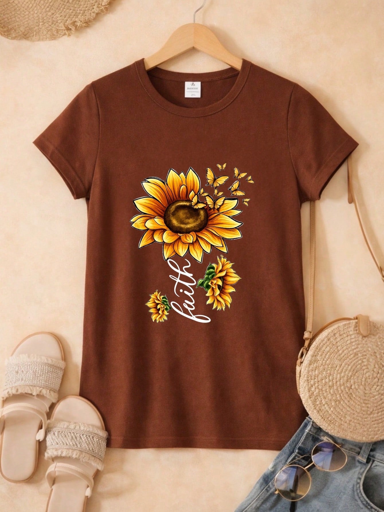 Blusa Feminina Estampa Fé Girassol 100% Algodão Casual | P ao GG