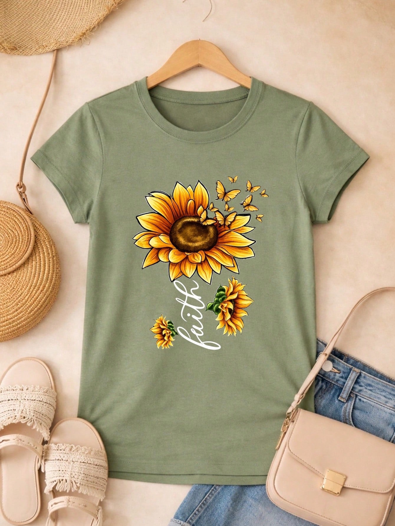 Blusa Feminina Estampa Fé Girassol 100% Algodão Casual | P ao GG