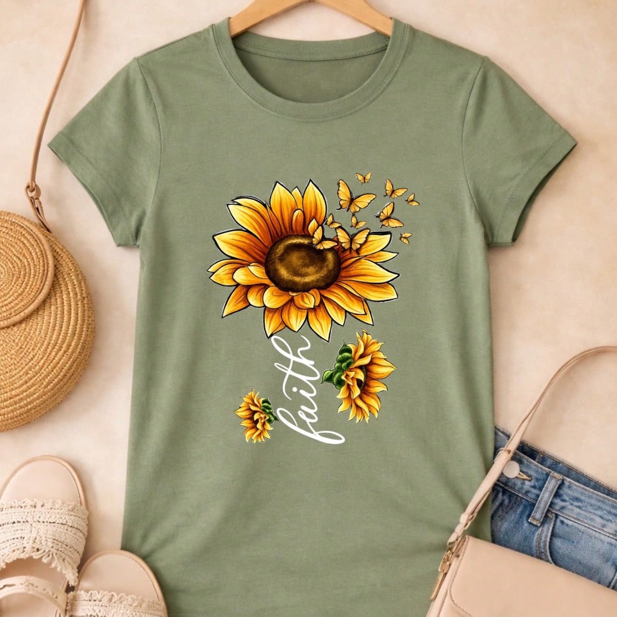 Blusa Feminina Estampa Fé Girassol 100% Algodão Casual | P ao GG