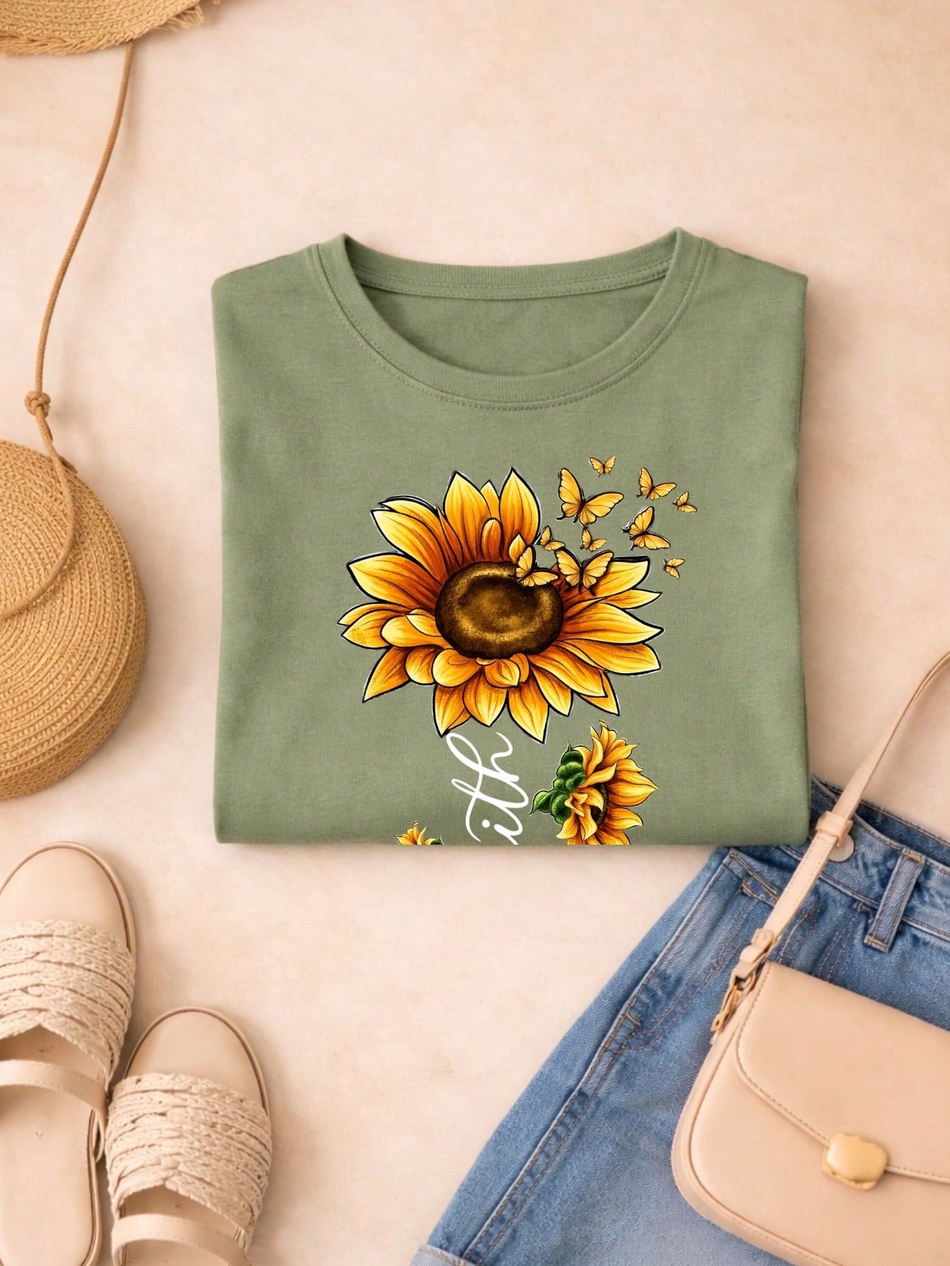 Blusa Feminina Estampa Fé Girassol 100% Algodão Casual | P ao GG