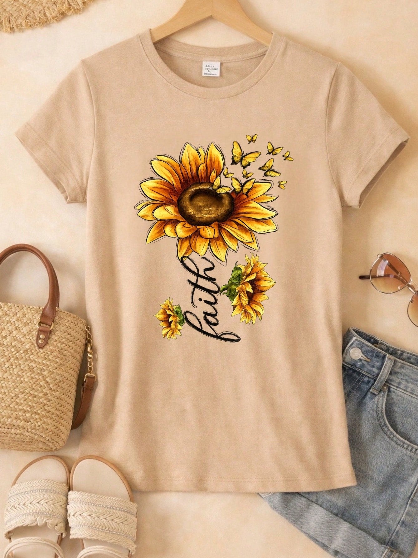 Blusa Feminina Estampa Fé Girassol 100% Algodão Casual | P ao GG