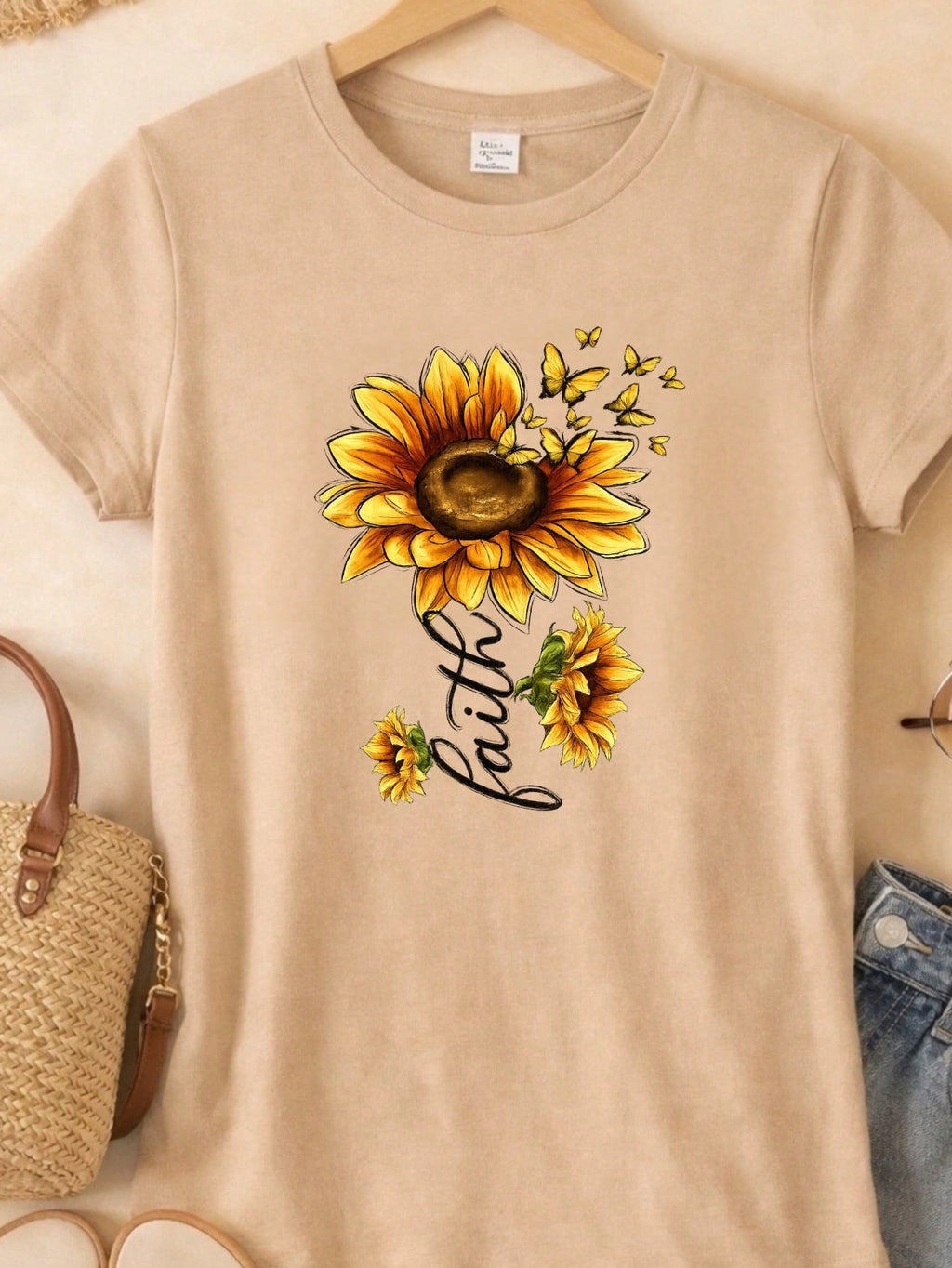 Blusa Feminina Estampa Fé Girassol 100% Algodão Casual | P ao GG