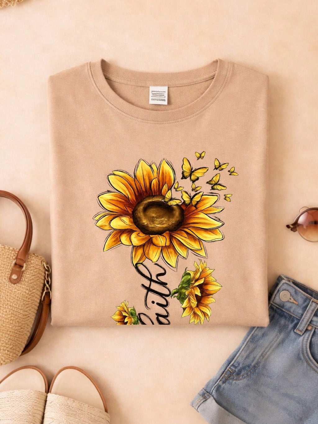 Blusa Feminina Estampa Fé Girassol 100% Algodão Casual | P ao GG