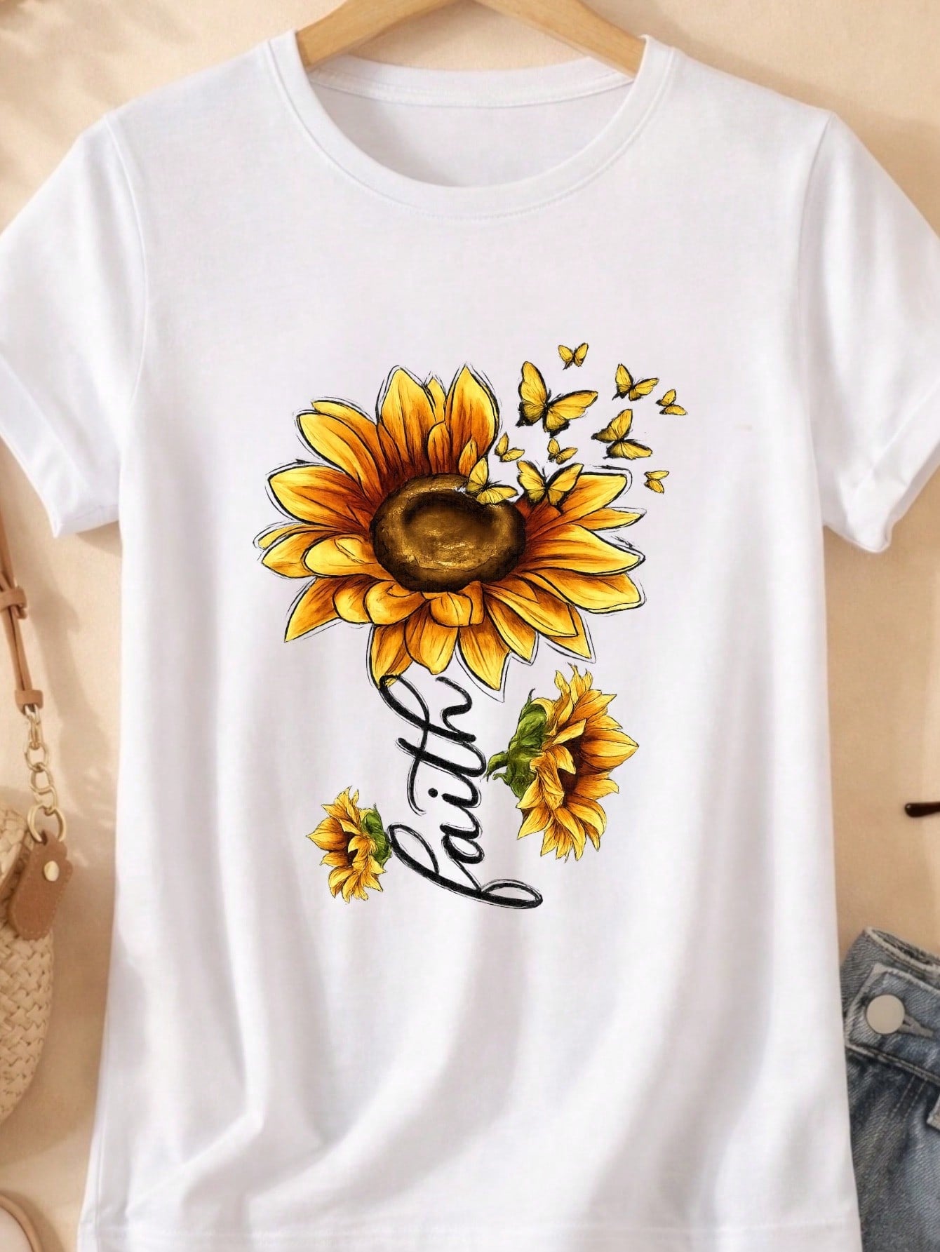 Blusa Feminina Estampa Fé Girassol 100% Algodão Casual | P ao GG