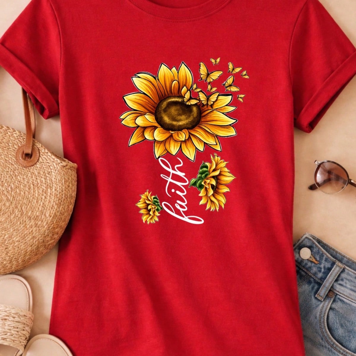 Blusa Feminina Estampa Fé Girassol 100% Algodão Casual | P ao GG