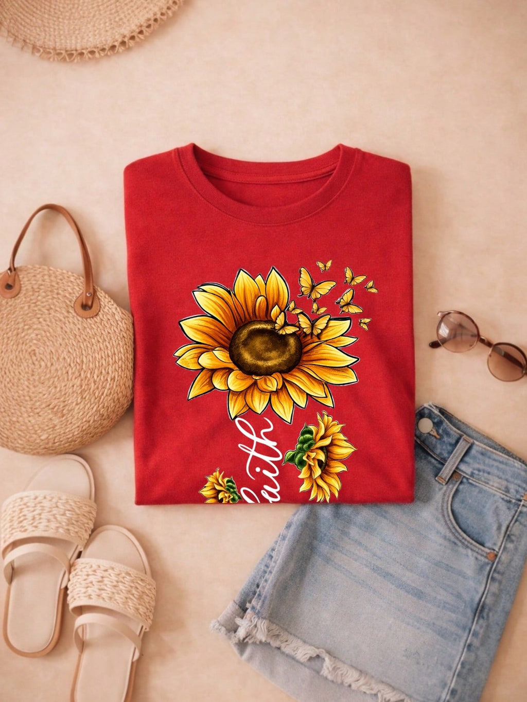 Blusa Feminina Estampa Fé Girassol 100% Algodão Casual | P ao GG