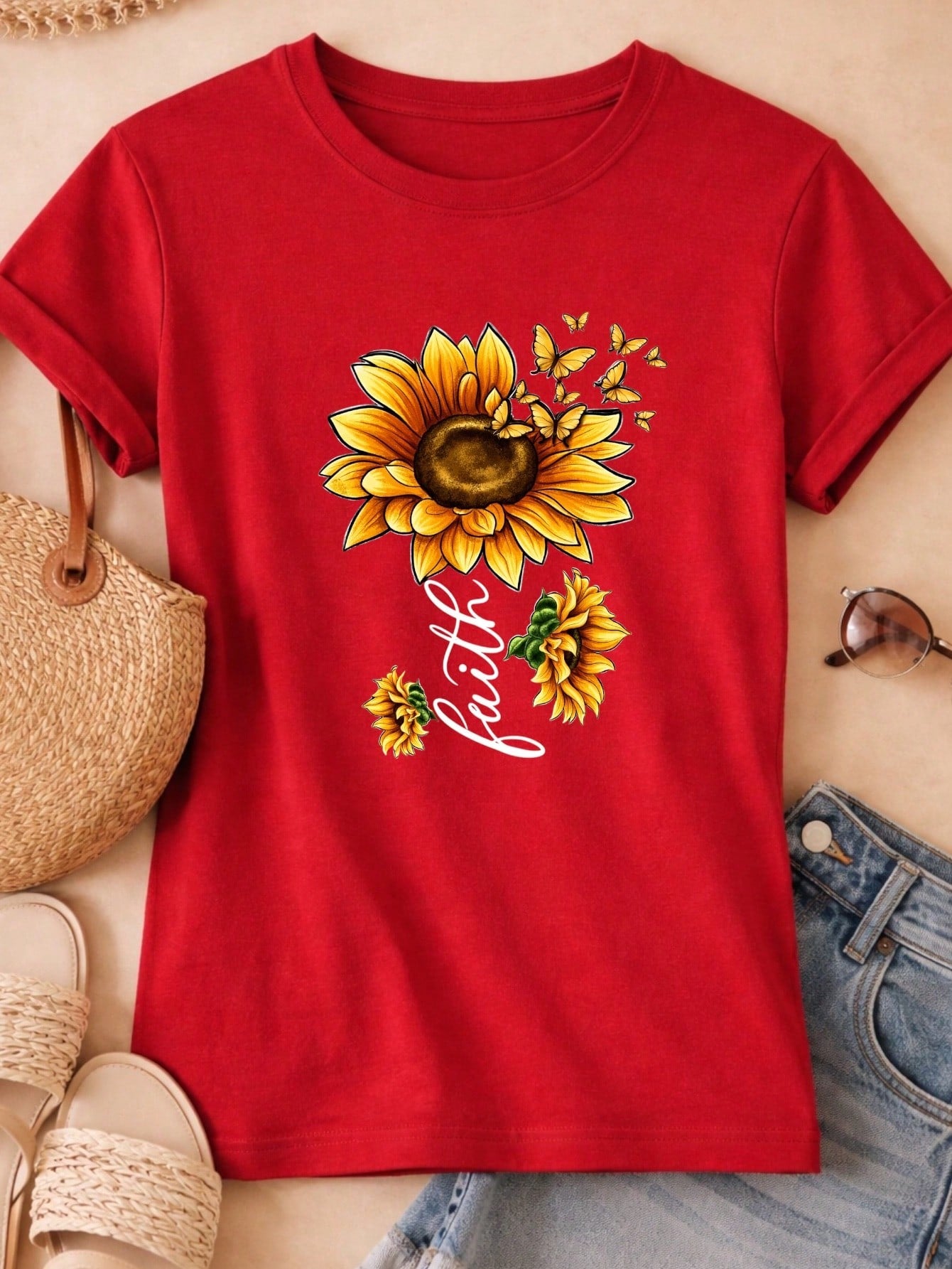 Blusa Feminina Estampa Fé Girassol 100% Algodão Casual | P ao GG