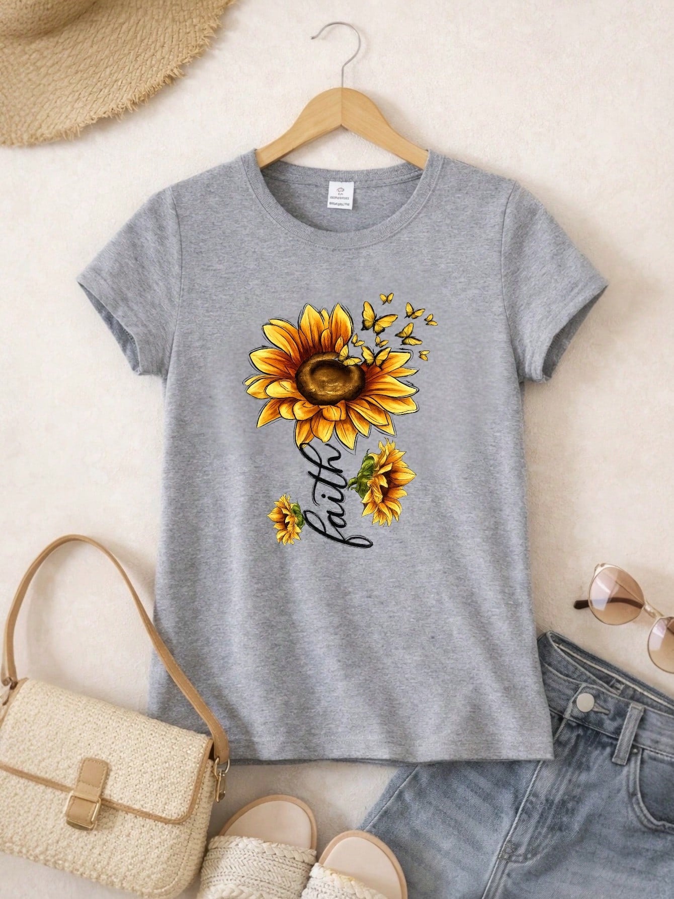 Blusa Feminina Estampa Fé Girassol 100% Algodão Casual | P ao GG