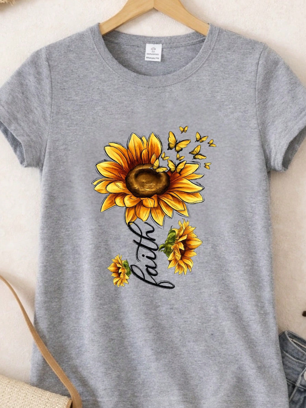 Blusa Feminina Estampa Fé Girassol 100% Algodão Casual | P ao GG