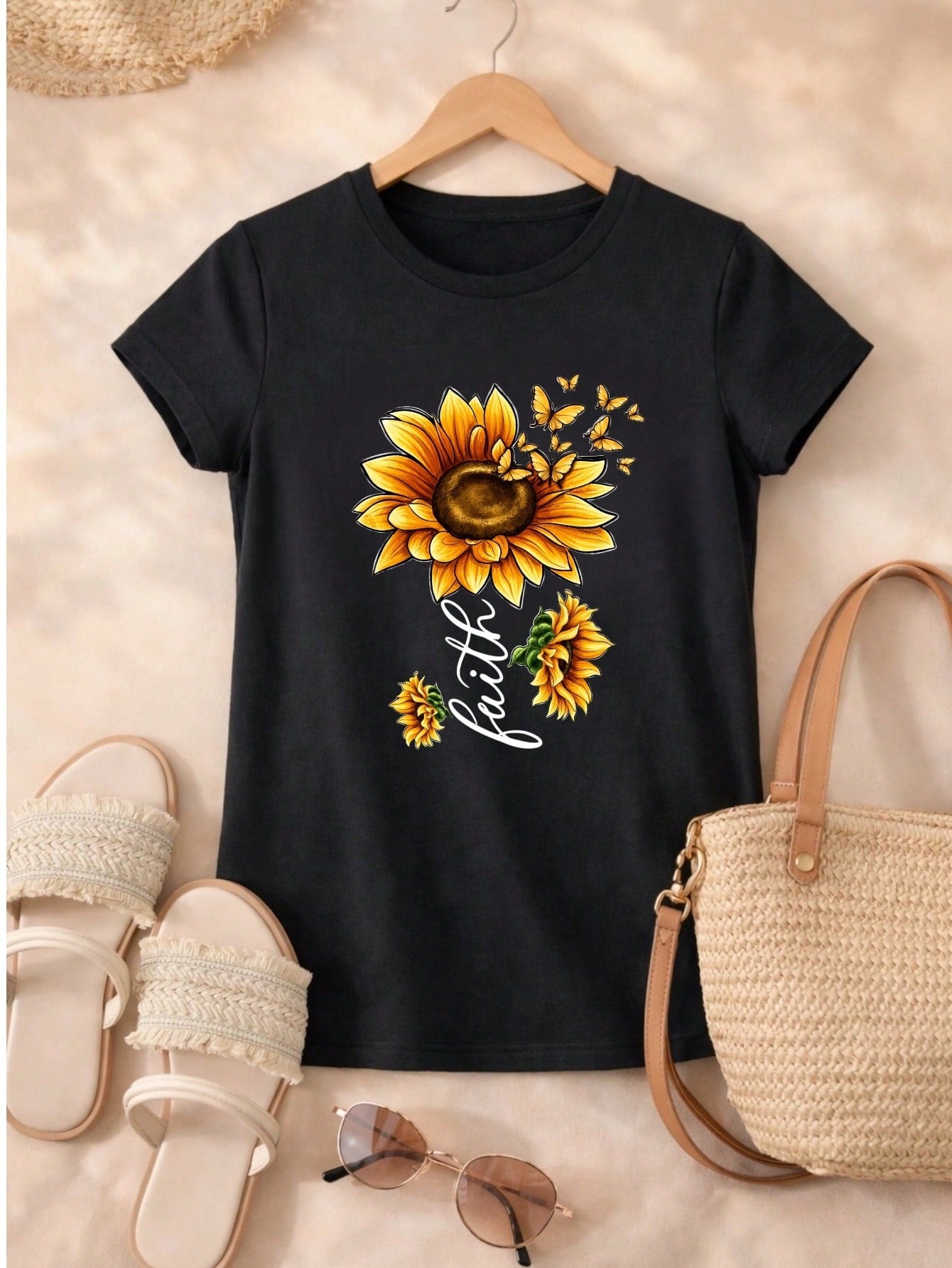 Blusa Feminina Estampa Fé Girassol 100% Algodão Casual | P ao GG