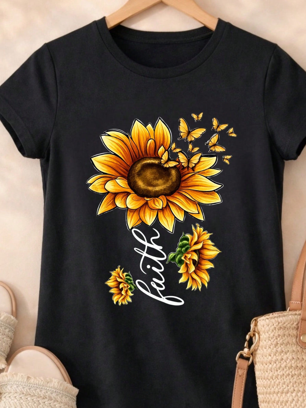 Blusa Feminina Estampa Fé Girassol 100% Algodão Casual | P ao GG