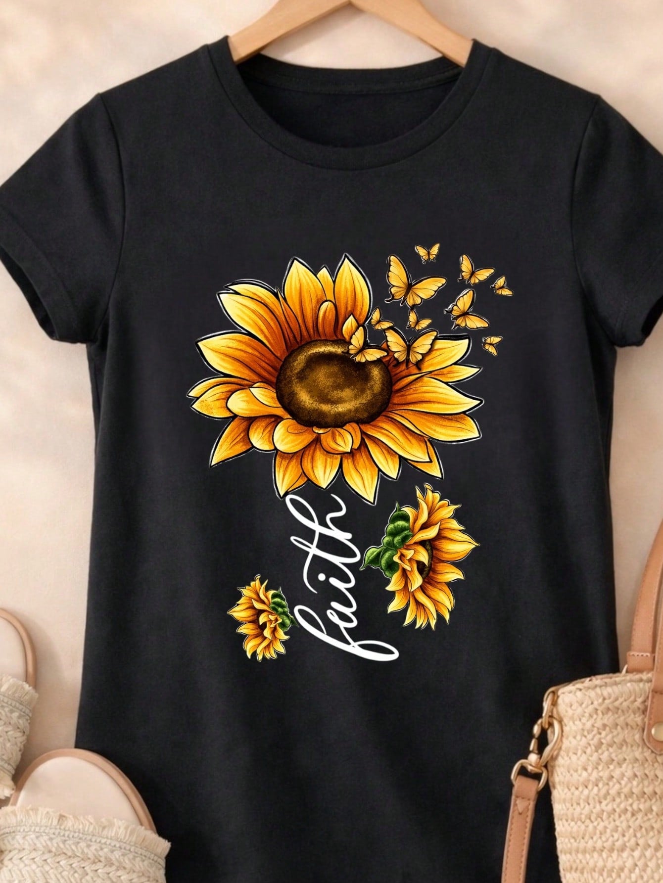 Blusa Feminina Estampa Fé Girassol 100% Algodão Casual | P ao GG