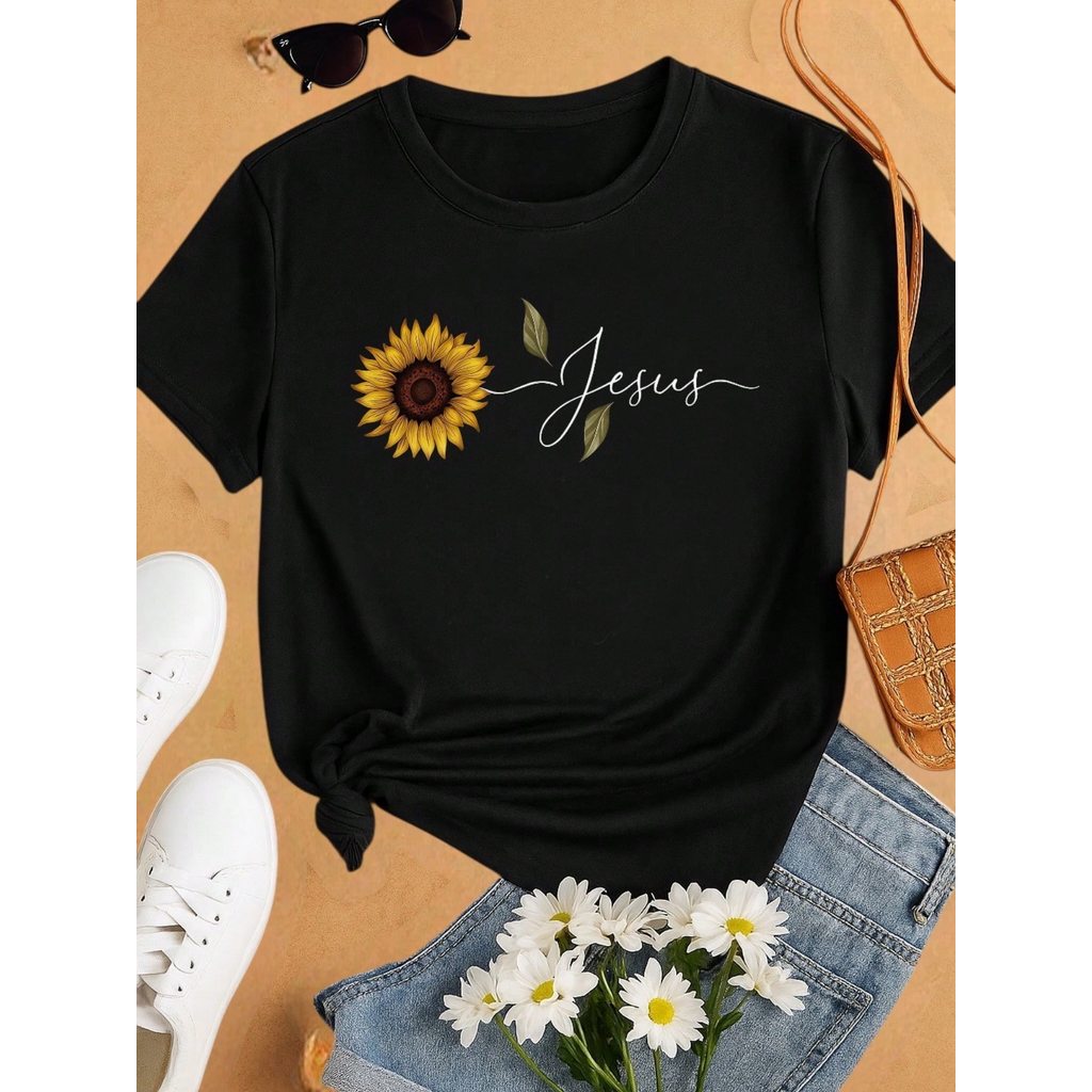 3 Blusas Femininas 100% Algodão Estampa Fé Floral Baby Look | P ao GG