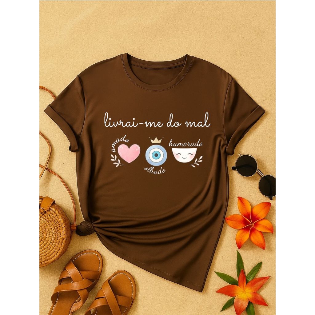 Blusa Feminina Estampa Livrai-me do Mal 100% Algodão Casual | P ao GG