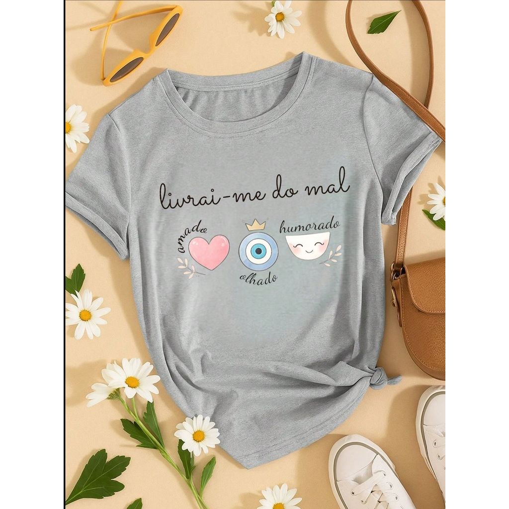 Blusa Feminina Estampa Livrai-me do Mal 100% Algodão Casual | P ao GG