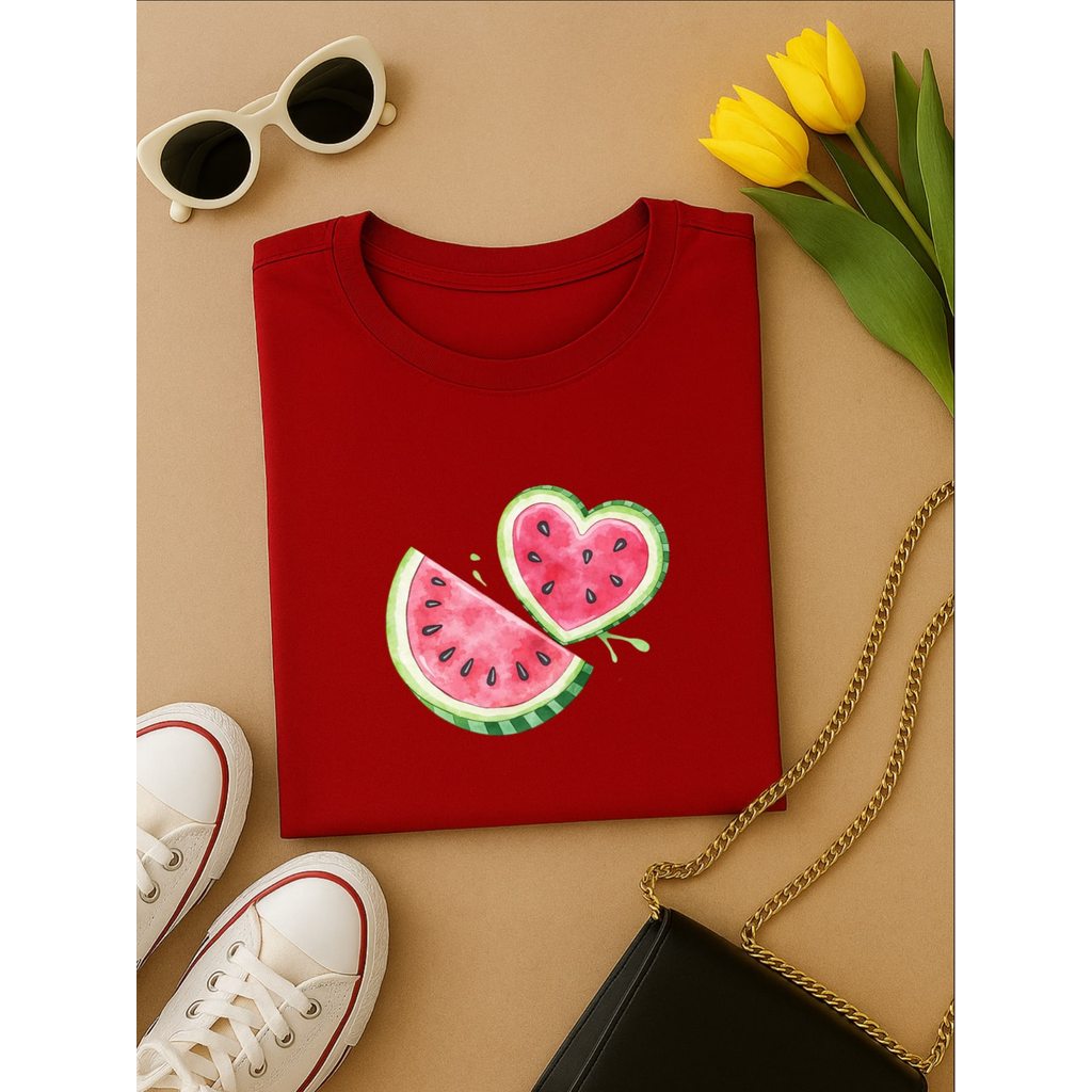 Blus  Feminina 100% Algodão Estampa Melancia Coração | Baby Look | P ao GG