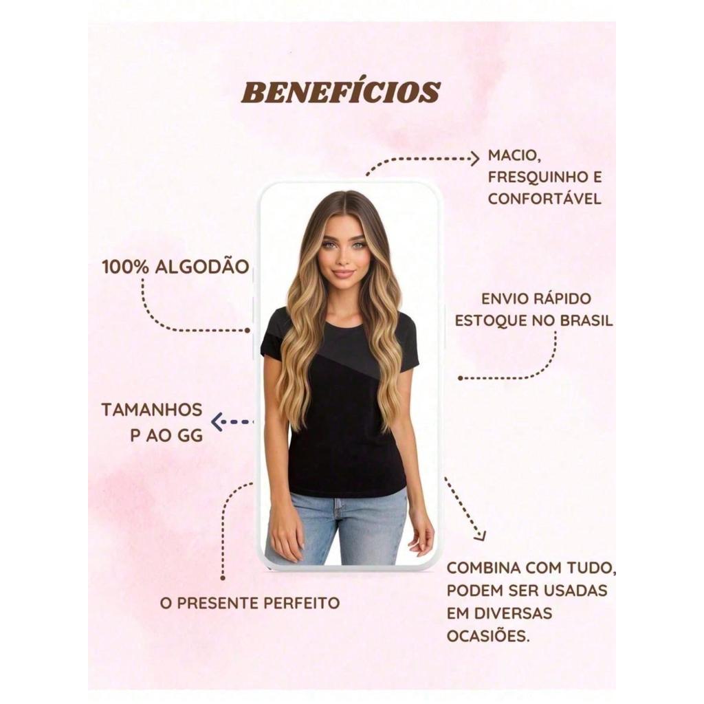 3 Blusas Femininas 100% Algodão Estampa Fé Floral Baby Look | P ao GG