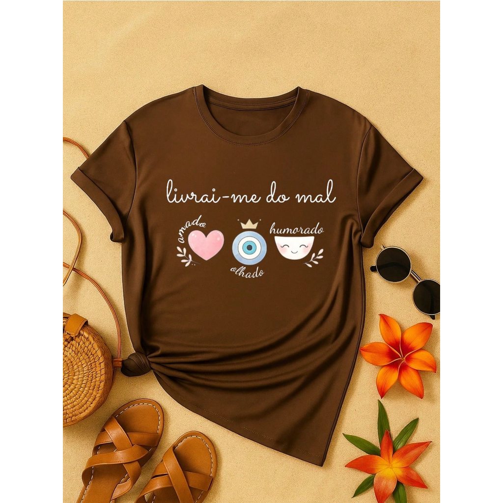 Blusa Feminina Estampa Livrai-me do Mal 100% Algodão Casual | P ao GG