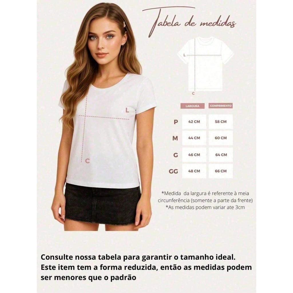 3 Blusas Femininas 100% Algodão Estampa Fé Floral Baby Look | P ao GG