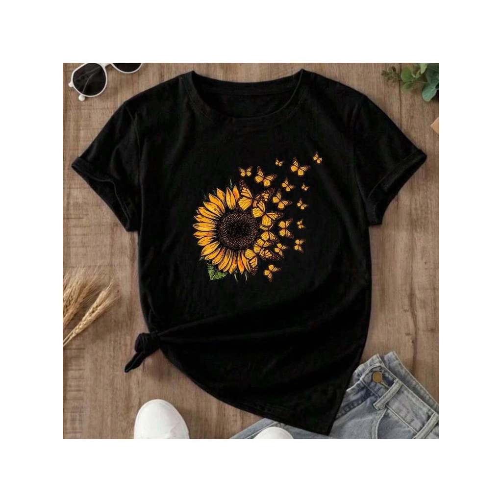 Camiseta T-shirt Flores Girassol Tendencia Amor Babylook 100% Algodão love Fofo