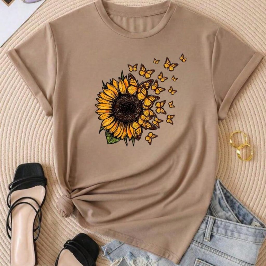Camiseta T-shirt Flores Girassol Tendencia Amor Babylook 100% Algodão love Fofo