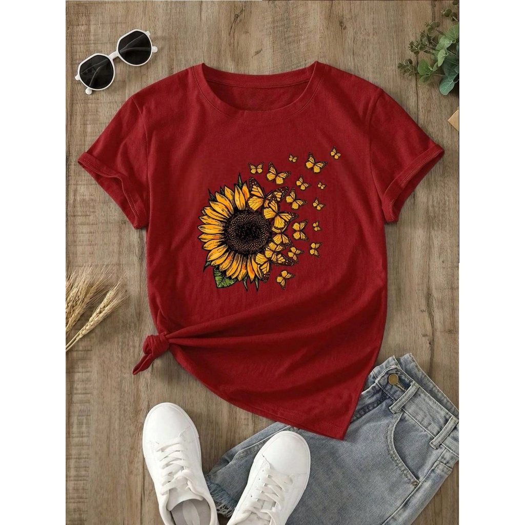 Camiseta T-shirt Flores Girassol Tendencia Amor Babylook 100% Algodão love Fofo