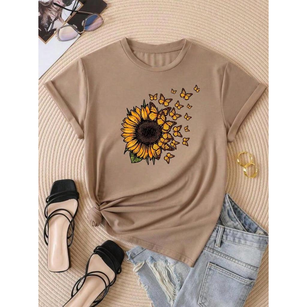 Camiseta T-shirt Flores Girassol Tendencia Amor Babylook 100% Algodão love Fofo