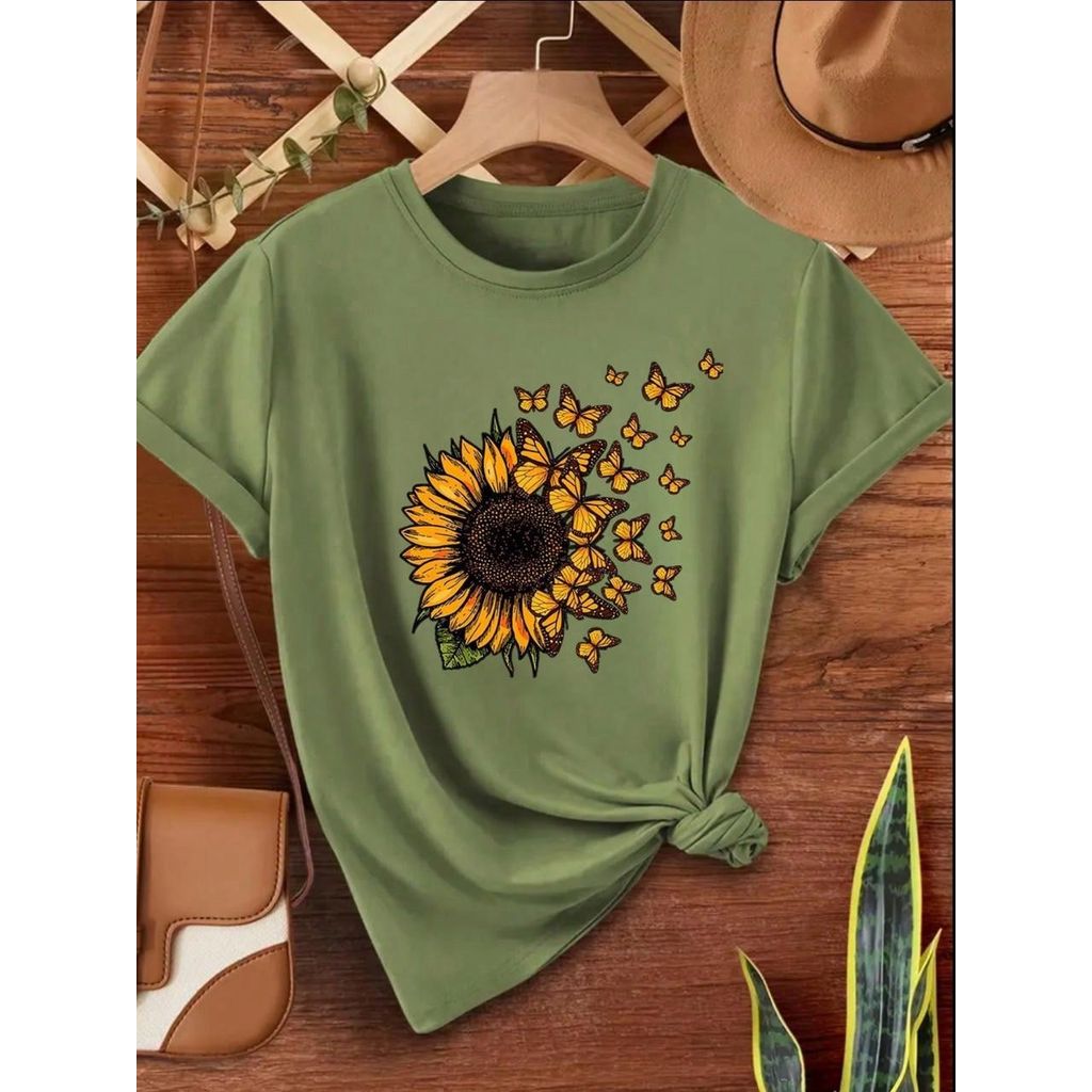 Camiseta T-shirt Flores Girassol Tendencia Amor Babylook 100% Algodão love Fofo