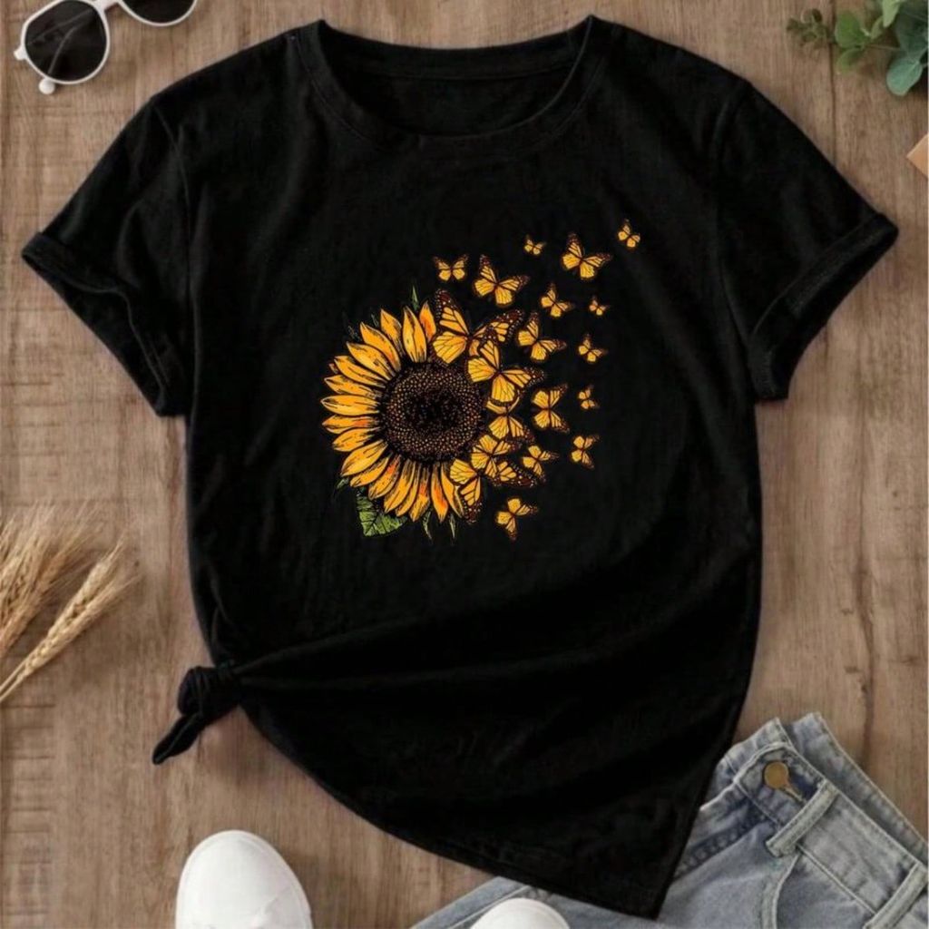 Camiseta T-shirt Flores Girassol Tendencia Amor Babylook 100% Algodão love Fofo